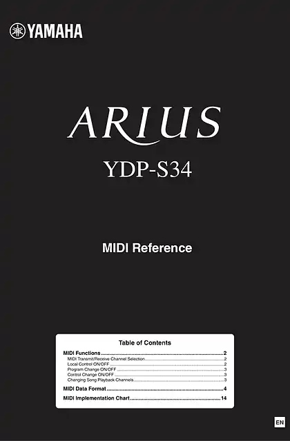 yamaha雅马哈YDP-S34 MIDI Reference